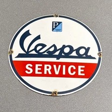 VINTAGE 12” VESPA SCOOTERS MOPEDS PORCELAIN SIGN CAR GAS TRUCK OIL MOTORCYCLE