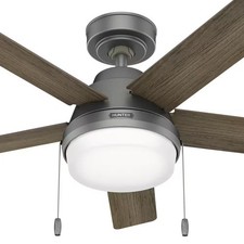 Hunter Fan 44 in Matte Silver Indoor Ceiling Fan w Light and Pull Chain Indoor