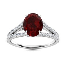 925 Sterling Silver Garnet Stone Solitaire with Accents Art Deco Ring
