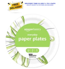 Basics Everyday Paper Plates, 8.62 Inch, Disposable, 100 Count