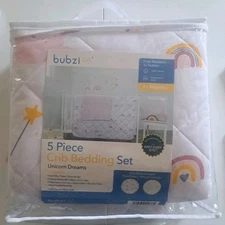 New Bubzi Co 5-Piece Crib Bedding Set Unicorn Dreams 100% cotton