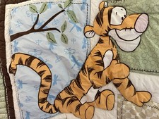 Vintage Disney WINNIE THE POOH CRIB BABY QUILT BLANKET Tigger Piglet Neutrals