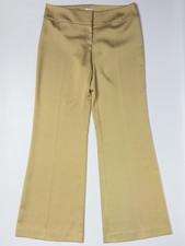 Cache Made in USA Shiny Golden Wide Leg Flared Stretch Trousers Women Size 8