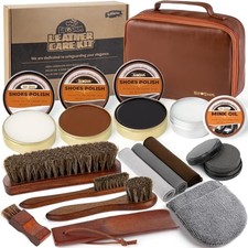 15-in-1 Shoe Shine Kit Leather Polish Set with 4 Horsehair Brushes, Black
