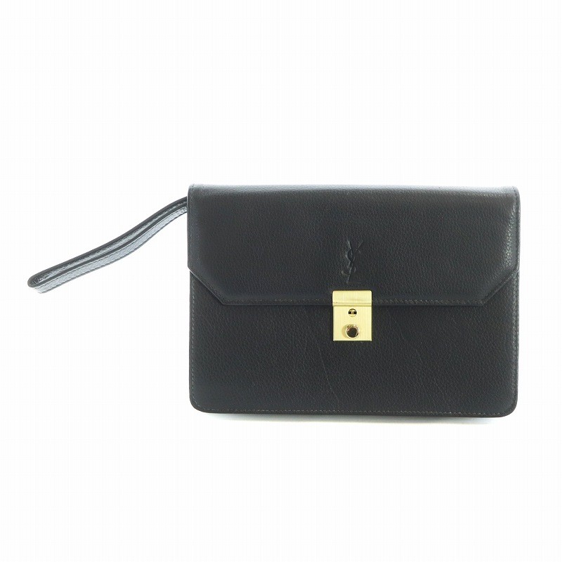 【Borsa】YVES SAINT LAURENT s borsa pochette pelle logo inciso hardware oro