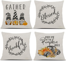 Fall Pillow Covers Set of 4, 18X18 Inch Decorative Pillow Cases Gather Blessed P