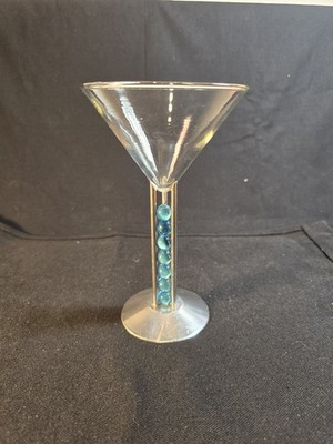 Bombay Sapphire Patrica Heller Martina Glass VTG 1999 Metal Stem Blue Marbles