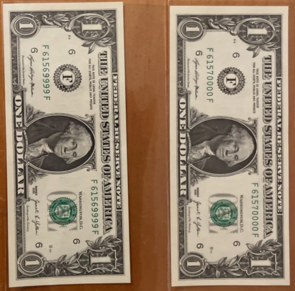 “Uncirculated $1 Pair – Ending 0000 & 9999 – Fancy Serial Numbers”  Consecutive - Image 2 of 4