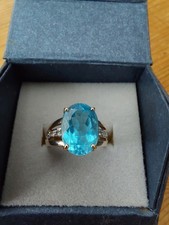 Blue Topaz & Diamond 9ct Gold Ring , Vintage And Hallmarked Stunning