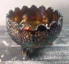 FENTON CARNIVAL ART GLASS  LEAF & ORANGE TREE NUT BOWL TWIG FEET VINTAGE
