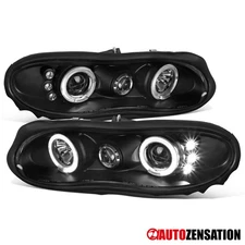 Fit 1998-2002 Chevy Camaro Black LED Halo Projector Headlights Lamps Set 98-02