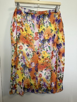 Emeralda Skirt.  Bright. Floral. Zip Up. Slip.  Flare And Flutter Bottom.Size 2x