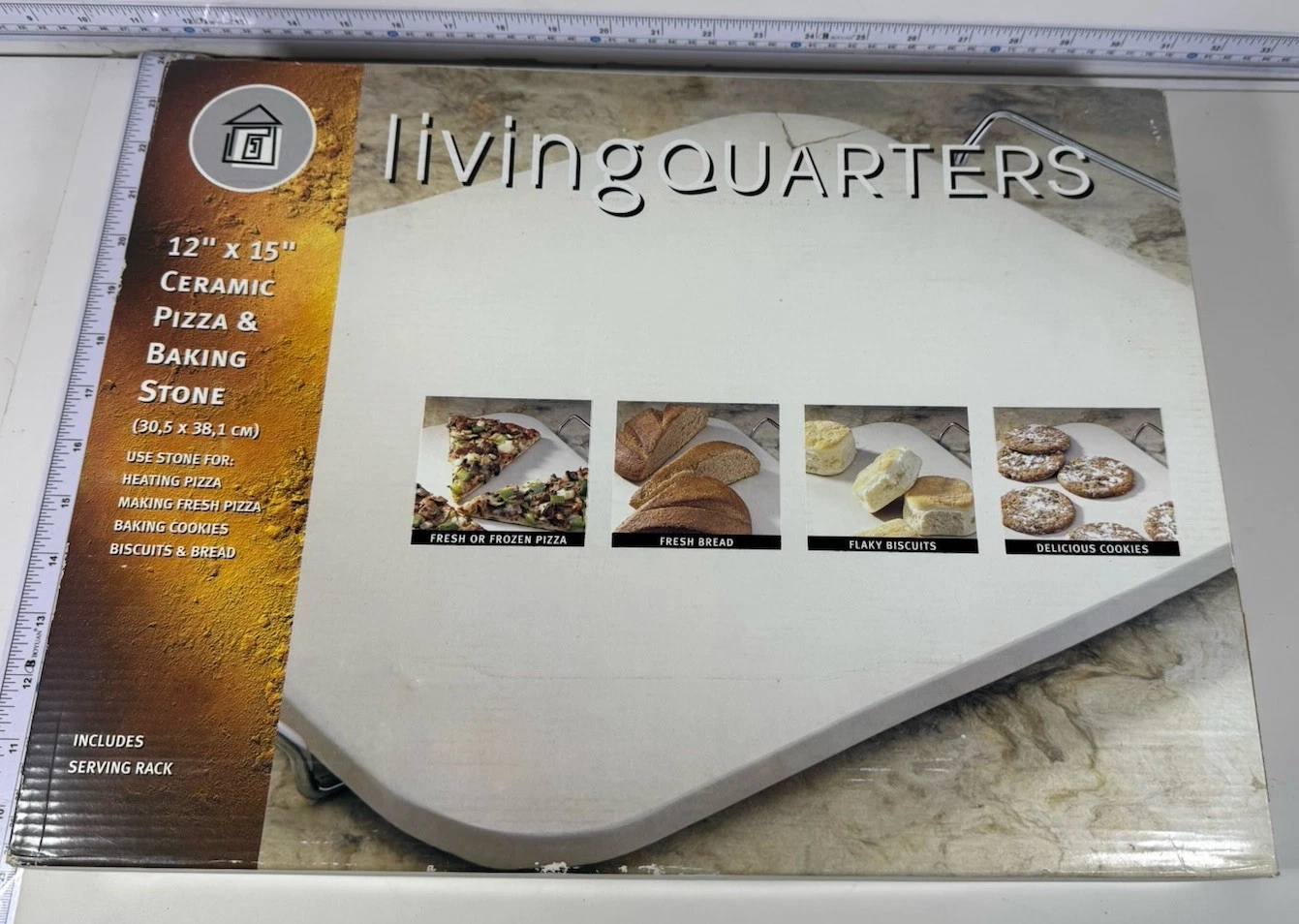 Pizza Stone Baking 12”x15” Living Quarters Biscuits Pizza Cookies NIB Open Box
