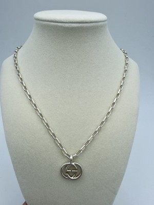 Authentic Gucci Sterling Silver 925 Interlocking GG Logo Pendant Necklace 19 