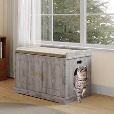 Cat Litter Box Enclosure Furniture Cat Washroom Hidden Litter Box Cabinet Gray