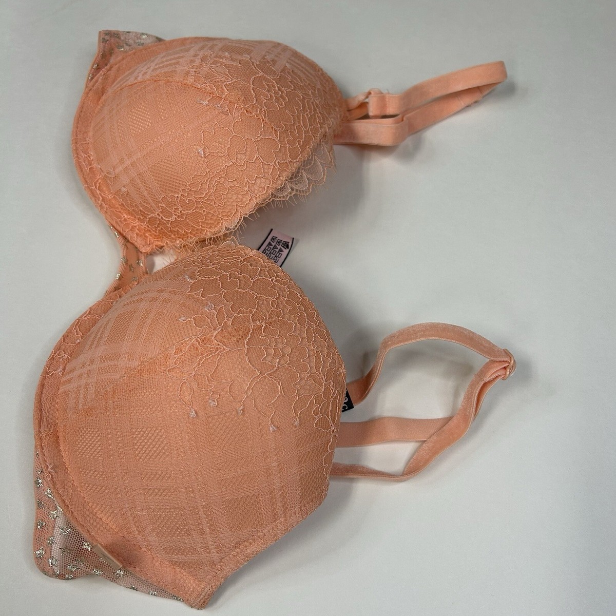 NEW Victorias Secret 32C Pushup Bra Padded Solid Orange Floral