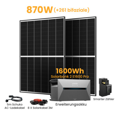 870W Balkonkraftwerk Anker Speicher Solarbank 2 E1600 Pro 1,6 kWh PV Solaranlage