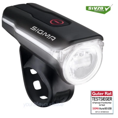 SIGMA AURA 60 FAHRRAD LICHT USB FRONT LEUCHTE AKKU SCHEINWERFER LAMPE LED STVZO - Bild 1 von 4