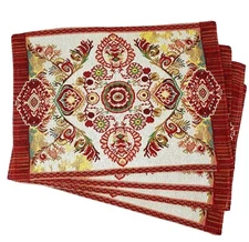 Tache Elegant Burgundy Orange Ornate Paisley Woven Tapestry Placemat Set of 4