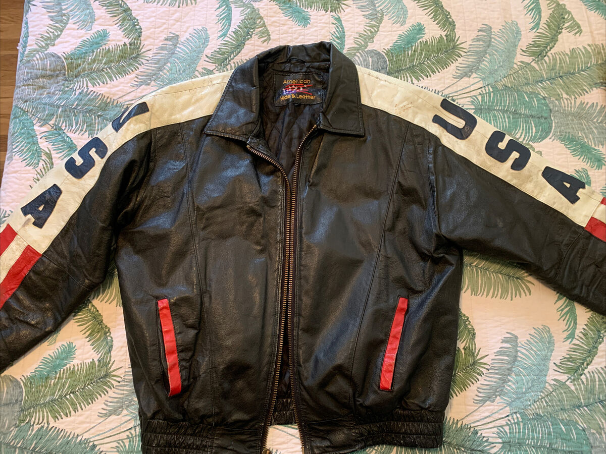 1980s 1970s American Hide Leather USA Jacket Retro Mens M 1980s 1970s American Hide Leather USA Jacket Retro Mens M