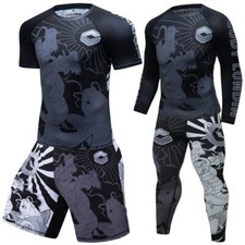 Brazilian Jiu Jitsu Rash Guard MMA BJJ Shorts Spats Sets Koi Fish Skull Designs