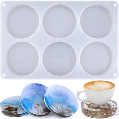 Resin Large Coaster Molds 6-Cavity Deep Round Silicone Molds for Resin...