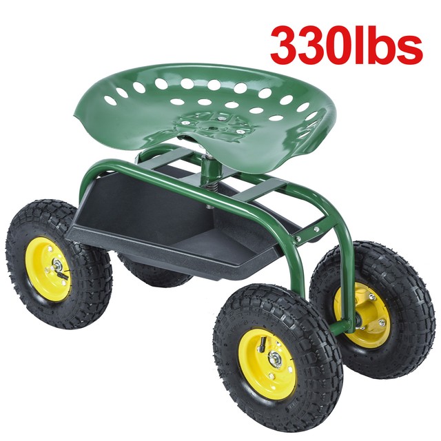 green rolling garden cart work seat with heavy duty tool tray planting gardening - Garden Cart With Seat green rolling garden cart work seat with heavy duty tool tray planting gardening - Garden Cart With Seat