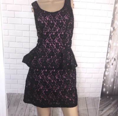 Heart Soul Dress Black Lace w Pink And Black Lining Size Large Fit & Flare  | eBay