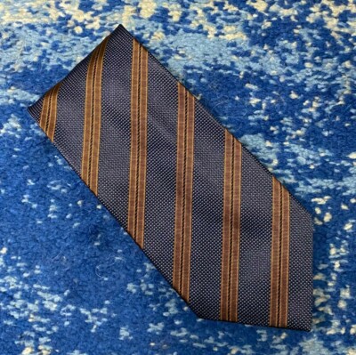 Corneliani Brown Rust Blue Navy Bias Stripes Silk Necktie Handmade in Italy