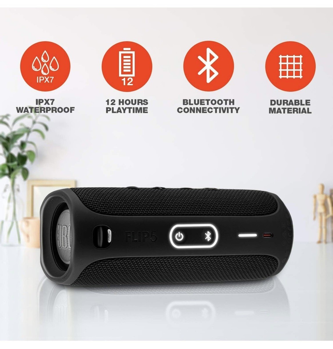 JBL FLIP5 黒 綺麗 JBL Flip 5 Waterproof Bluetooth Speaker - Midnight Black