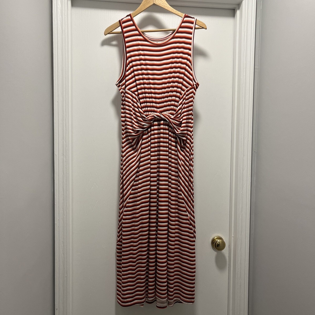 maurices maxi dresses NEW Maurices Maxi Dress Size XL Stripped Jersey Knit Sundress Twist Front