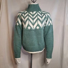 A New Day Pullover Sweater Size S Mock Neck Green White Fair Isle