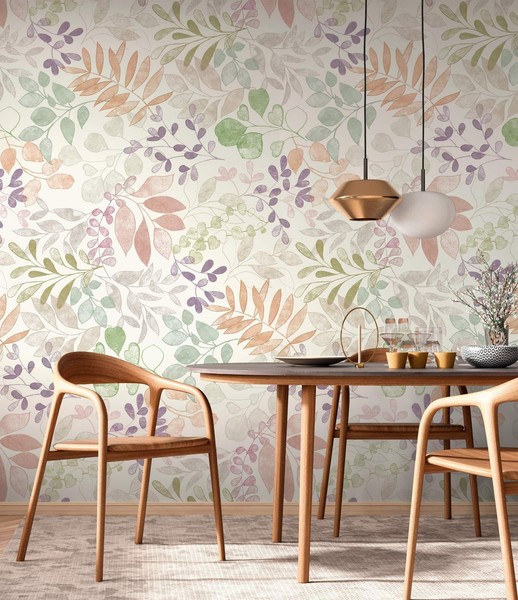 Vliestapete Blattmuster Skandi Stil Aquarell Optik Creme Bunt 39693-1 (5,64€/1Qm-image