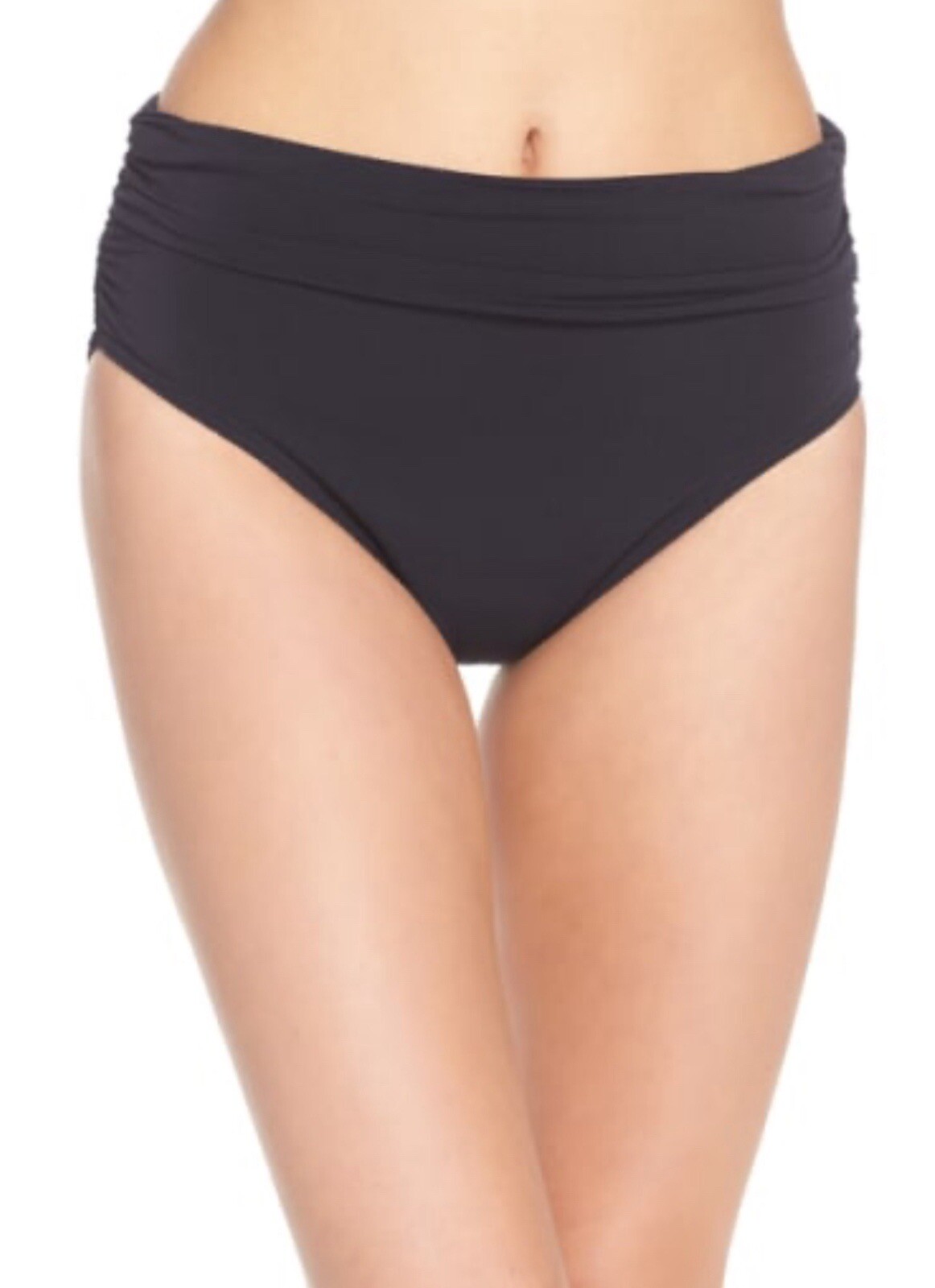 Magicsuit Jersey Shirred High-Waist Bikini Bottom, Black, Size 8, MSRP $78