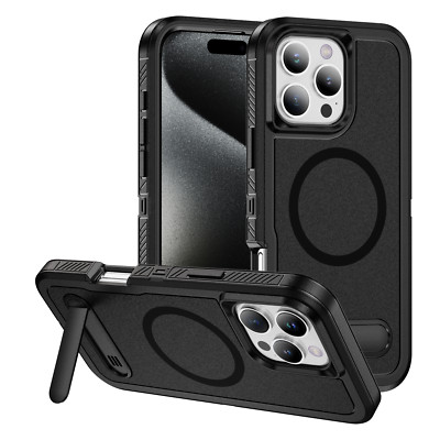 Shockproof Magnetic Matte Case with Stand For iPhone 16 17 Pro Max 15 14 13 12