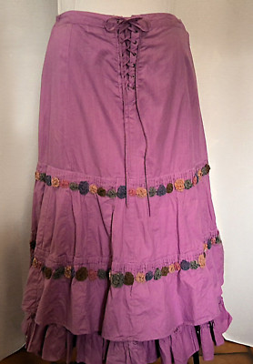 Cordelia Women Size Small Skirt Purple Two Layer Long Front Lace-Up Tie  Flowers