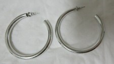 Vintage Silver Tone Large Hoop Pierced Earrings