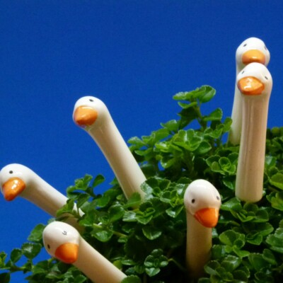 Gartenstecker Gartendekoration Keramik Gans Keramik-Gänse Gänse-Hals   MINI-GANS