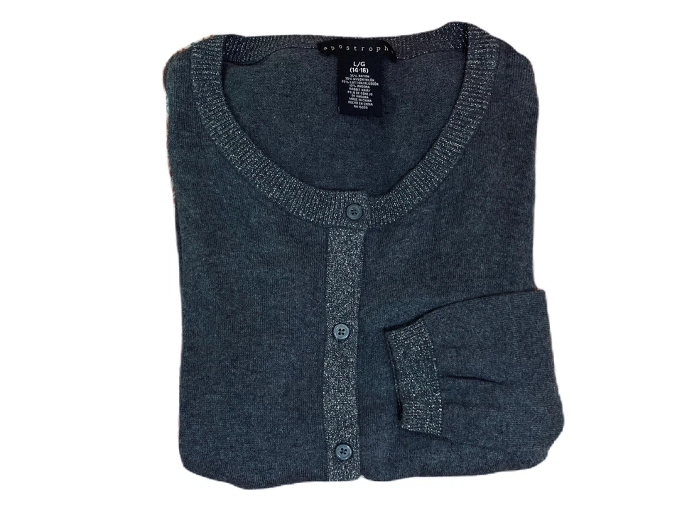 Cárdigan Luxe Brillante • Apóstrofe Gris Plateado Angora Cabello de Conejo Grande Usado en Excelente Condición OBO Foto 2 de 4