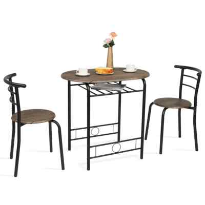 Vingli 3 Piece Dining Set Wooden Table and 2 Chairs Rustic