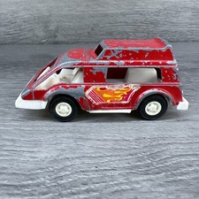 Vtg TootsieToy Custom Van Red w/ Flame Decals USA Made 1970s 4.5"L