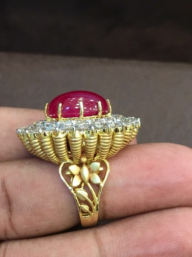 Pave 18,67 Cts naturali diamanti Anello cocktail Rubino in 585 timbrato 14K oro - Foto 3 di 12