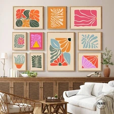 Colorful abstract botanical prints, Set of 10 floral wall art digital download