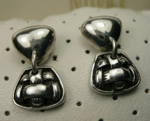 Vintage Western Polished Sterling Silver Stitched Drop Dangle Post Earrings 925