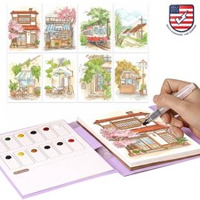 Watercolor Coloring Book Water Color Paper Book Paint Set for Adult Quiet Time