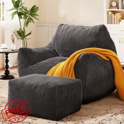 Vellorise Bean Bag Chair Ottoman Dark Gray