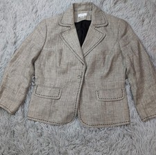 Ann Taylor Loft Jacket Womens 6 Beige Linen Blazer Preppy Faux Pockets