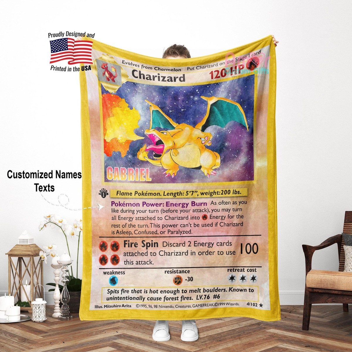charizard pokemon card blanket Personalized , Custom Name ex PK Blanket Blanket Ultra-soft Charizard Pokemon Card