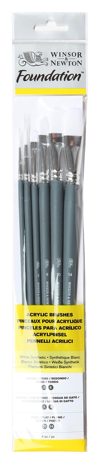 Pinceaux acrylique synthétique blanc x6 à manche long pour peinture sur toile