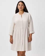 Quince Fluid Crepe Shirt Dress Sand Basic Sleeved M